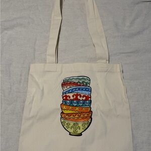 Canvas Tote Bag with Colorful Bowl Design 100% cotton